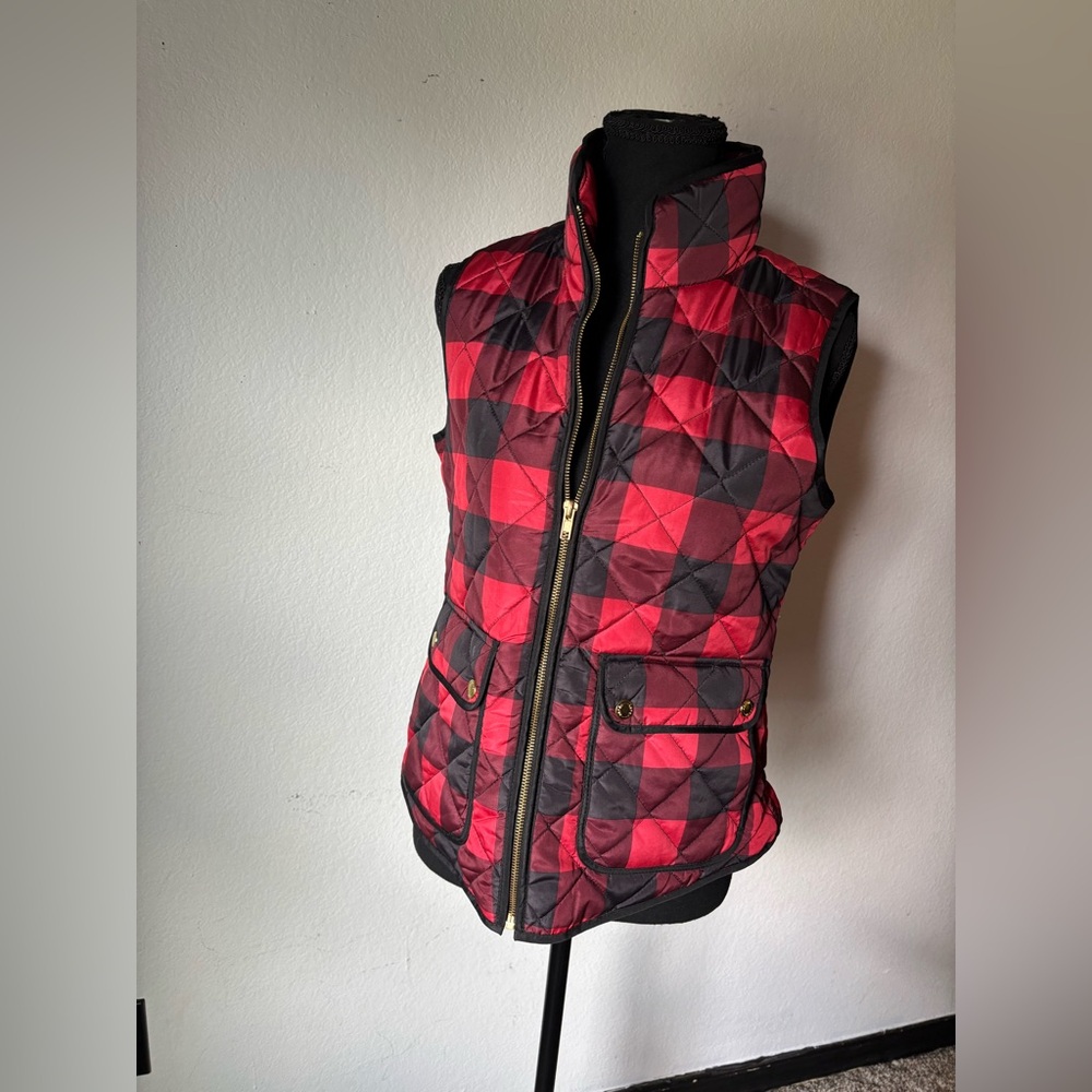 Red and Black Checkered Puffer Vest